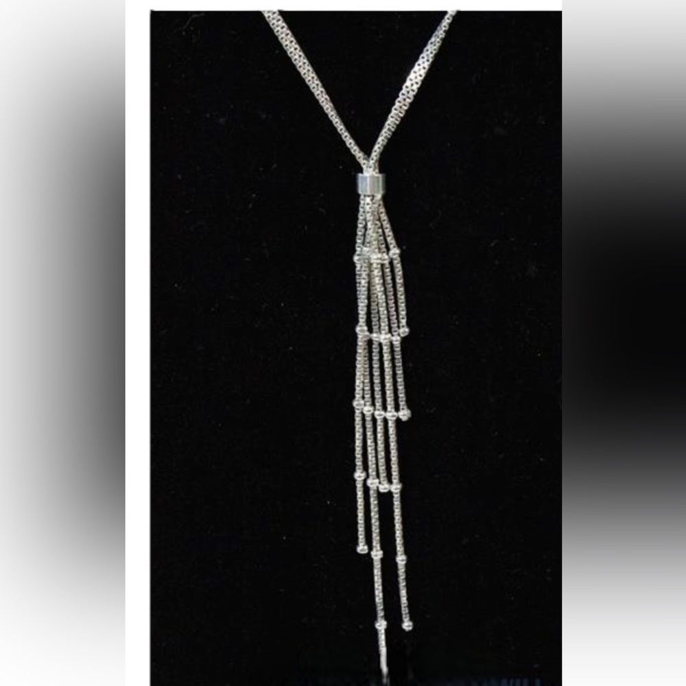Sterling Silver Box Link Dangling Chains Pendant Necklace​​​​​​